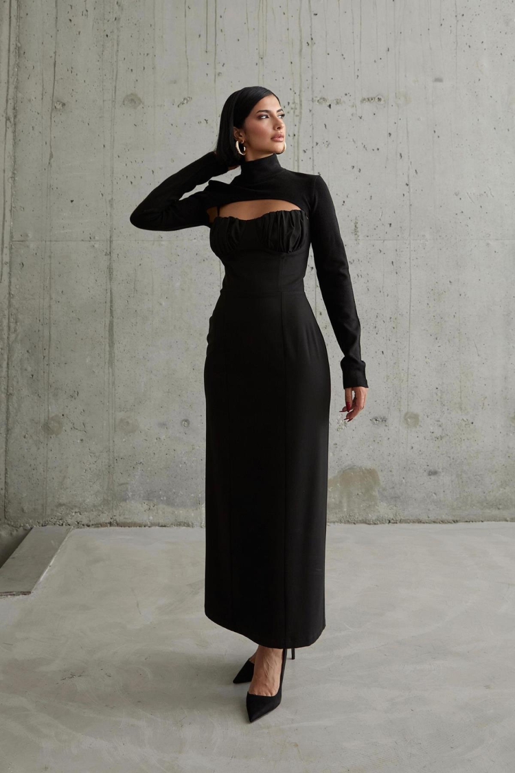 Chest Cup Dress - Black - Elisa - Globality Store - Women Clothes Wholesale Turkey