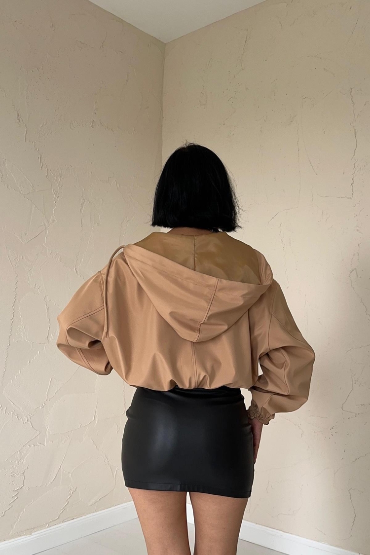 Short Zipper Bomber Jacket - Mink