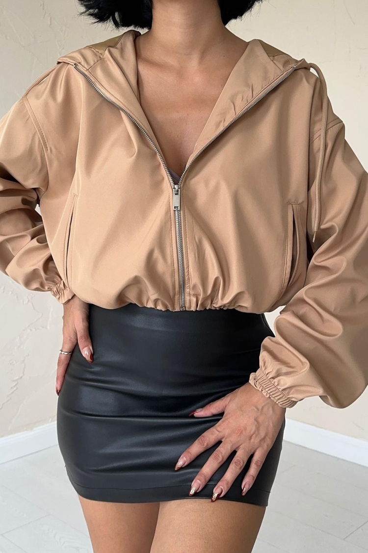 Short Zipper Bomber Jacket - Mink