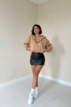 Short Zipper Bomber Jacket - Mink - Elisa - Globality Store - Women Clothes Wholesale Turkey