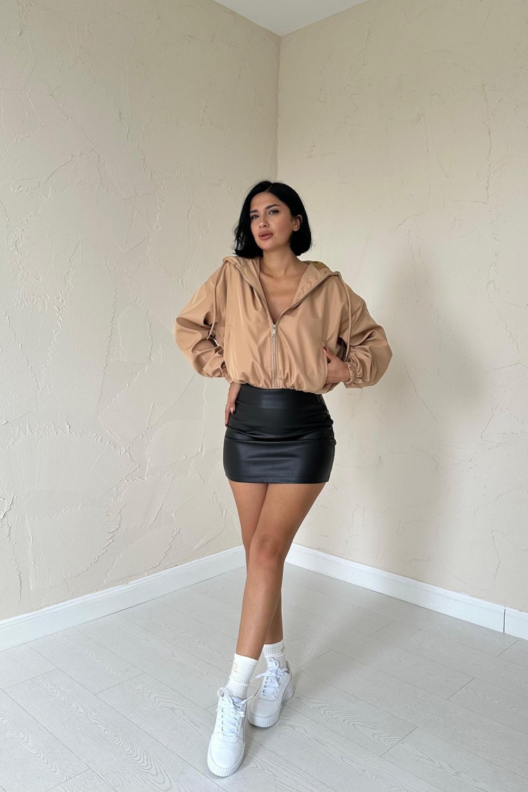 Short Zipper Bomber Jacket - Mink