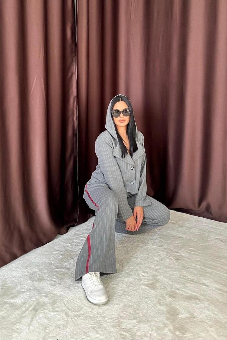 Striped Hooded Jacket - Grey