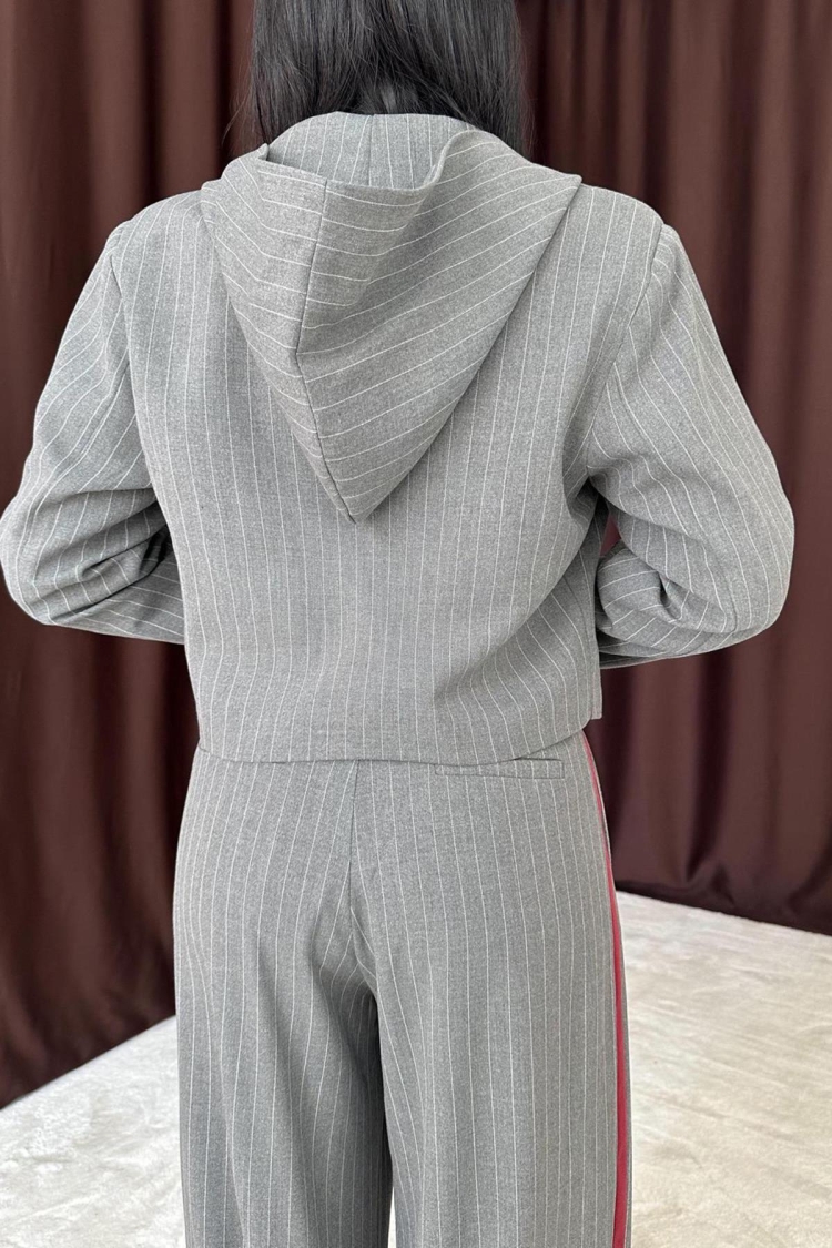 Striped Hooded Jacket - Grey