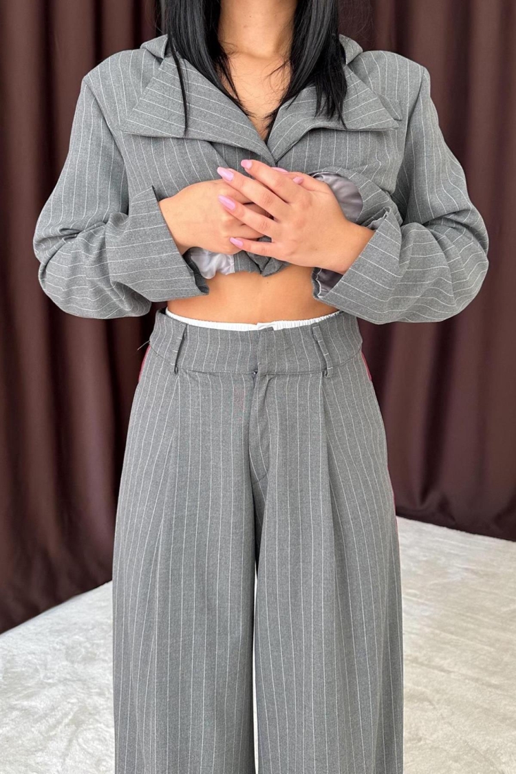 Striped Hooded Jacket - Grey