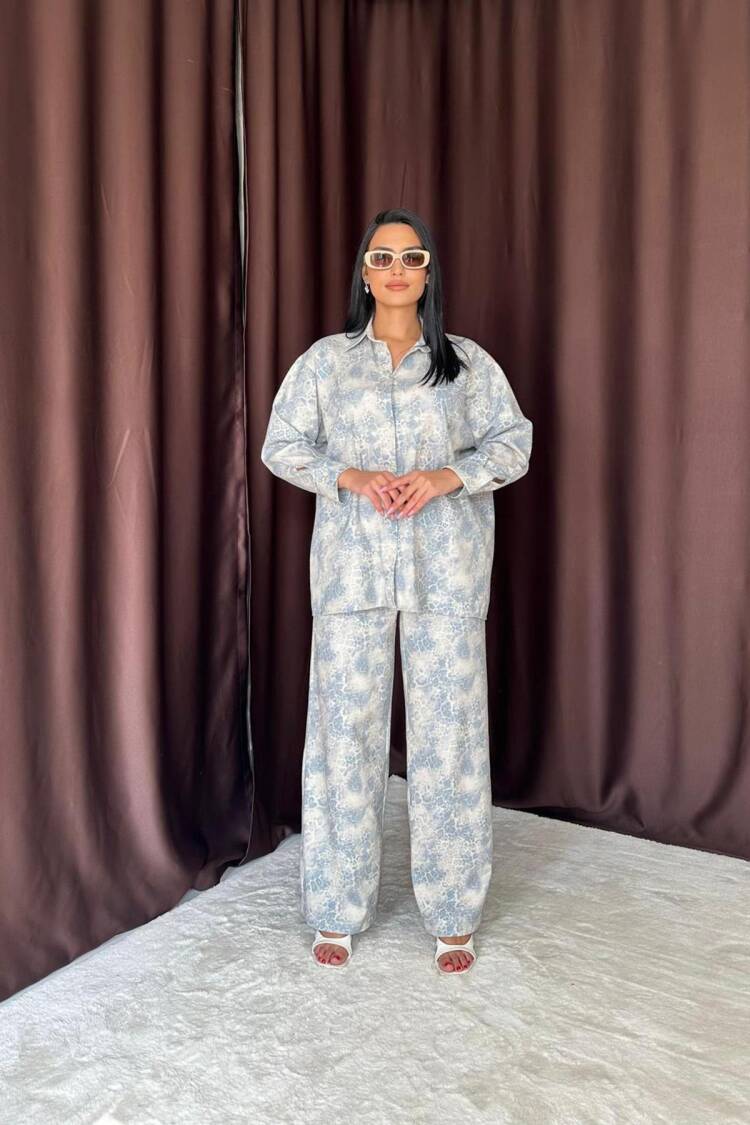 Leopard Patterned Jacket And Trousers Linen Suit - Elisa - Globality Store - Women Clothes Wholesale Turkey