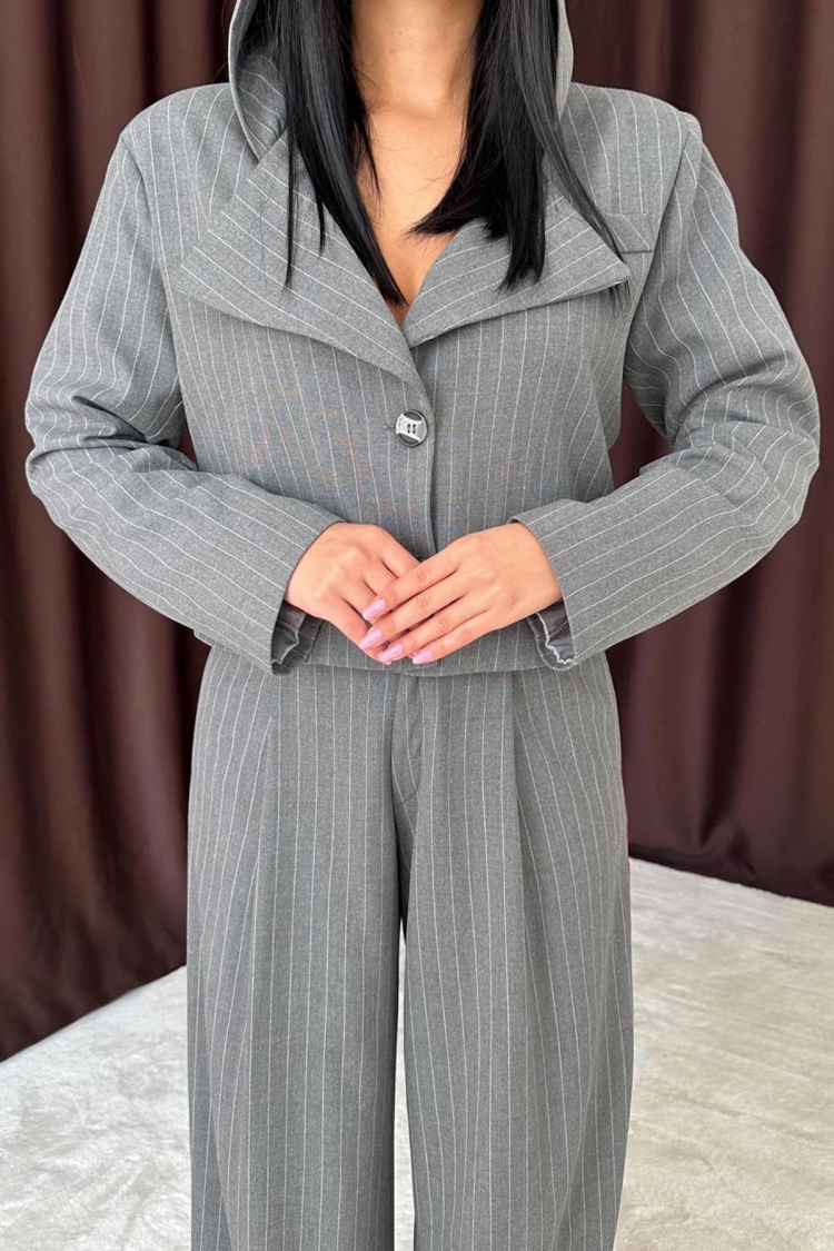 Striped Hooded Jacket - Grey