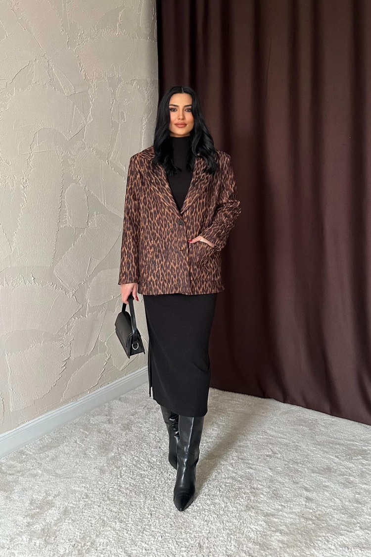 Fur Collar Patterned Jacket - Leopard