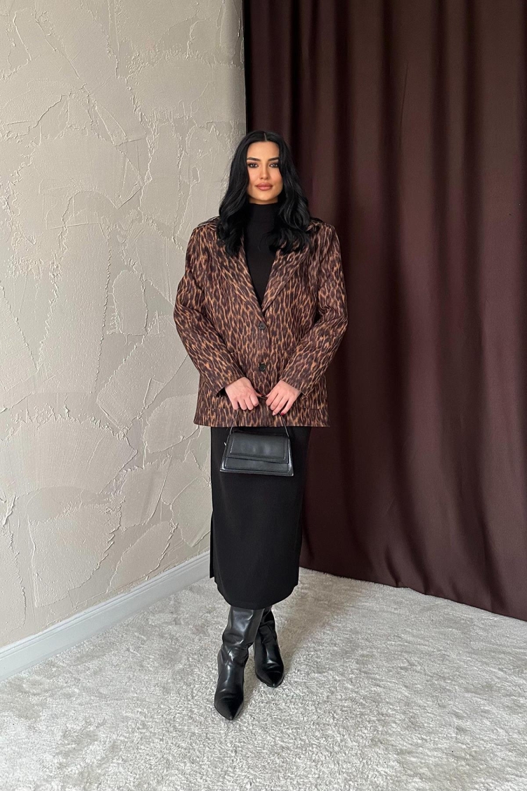Fur Collar Patterned Jacket - Leopard