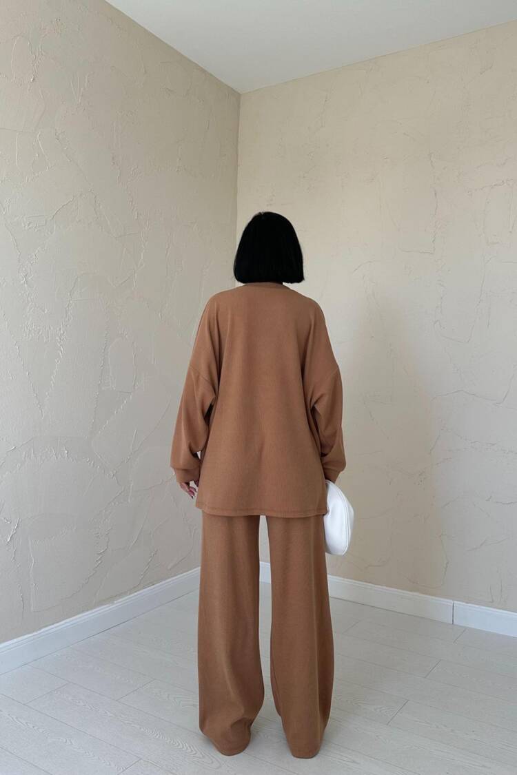 Classic Ribbed Sweater And Trouser Set - Camel
