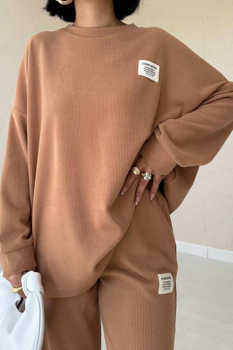 Classic Ribbed Sweater And Trouser Set - Camel