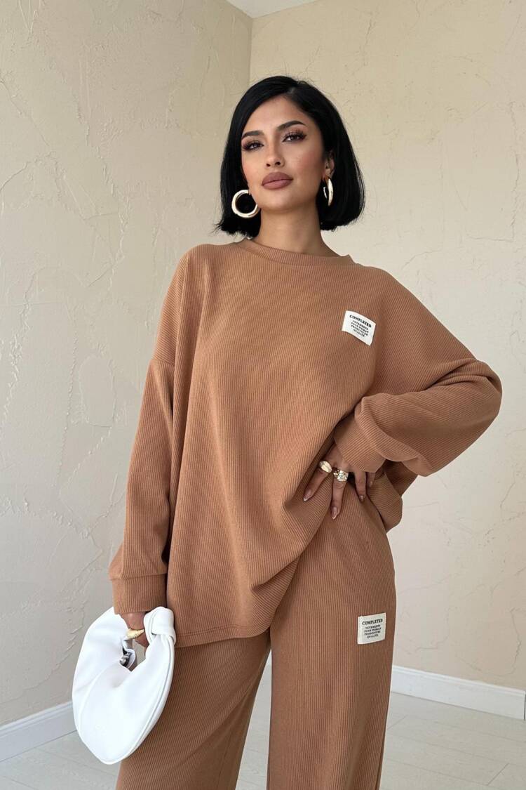Classic Ribbed Sweater And Trouser Set - Camel