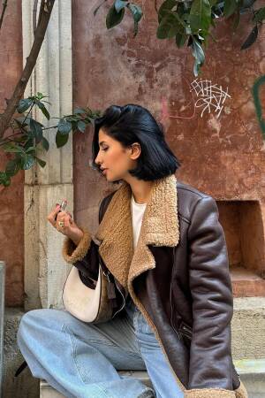 Fur Jacket With Epaulettes - Elisa - Globality Store - Women Clothes Wholesale Turkey