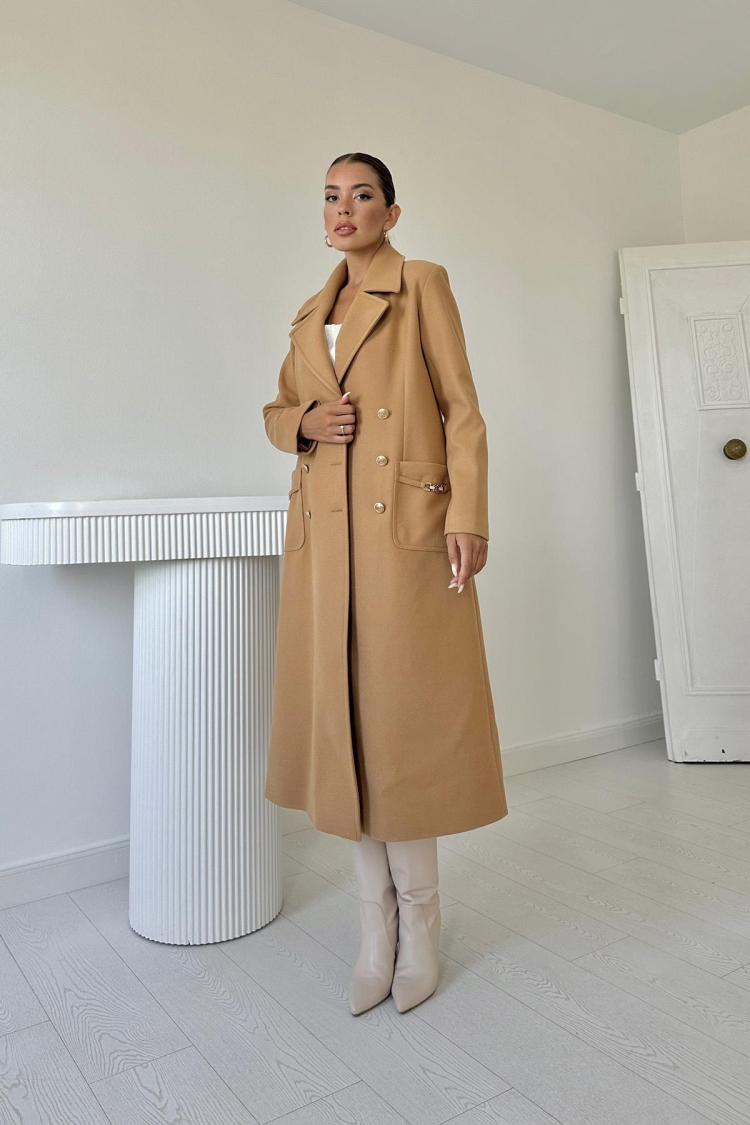 Pocket Chain Coat - Elisa - Globality Store - Women Clothes Wholesale Turkey
