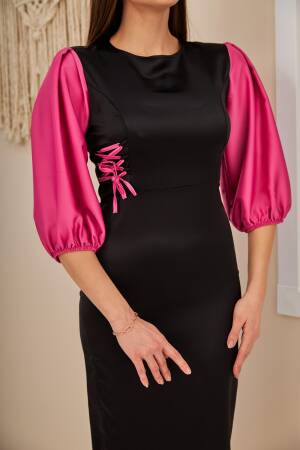 Lace Detail Satin Dress -& Fuchsia - Elisa - Globality Store - Women Clothes Wholesale Turkey