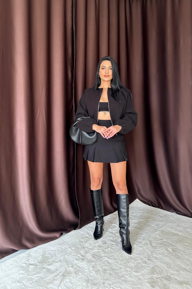 Short Front Zipper Bomber Jacket