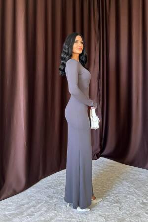 Bodycon Long Dress - Gray - Elisa - Globality Store - Women Clothes Wholesale Turkey