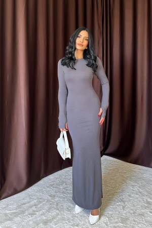 Bodycon Long Dress - Gray - Elisa - Globality Store - Women Clothes Wholesale Turkey