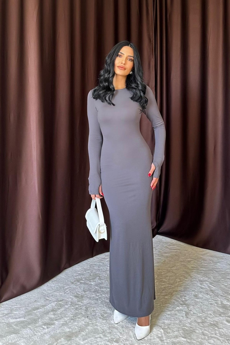Bodycon Long Dress - Gray - Elisa - Globality Store - Women Clothes Wholesale Turkey