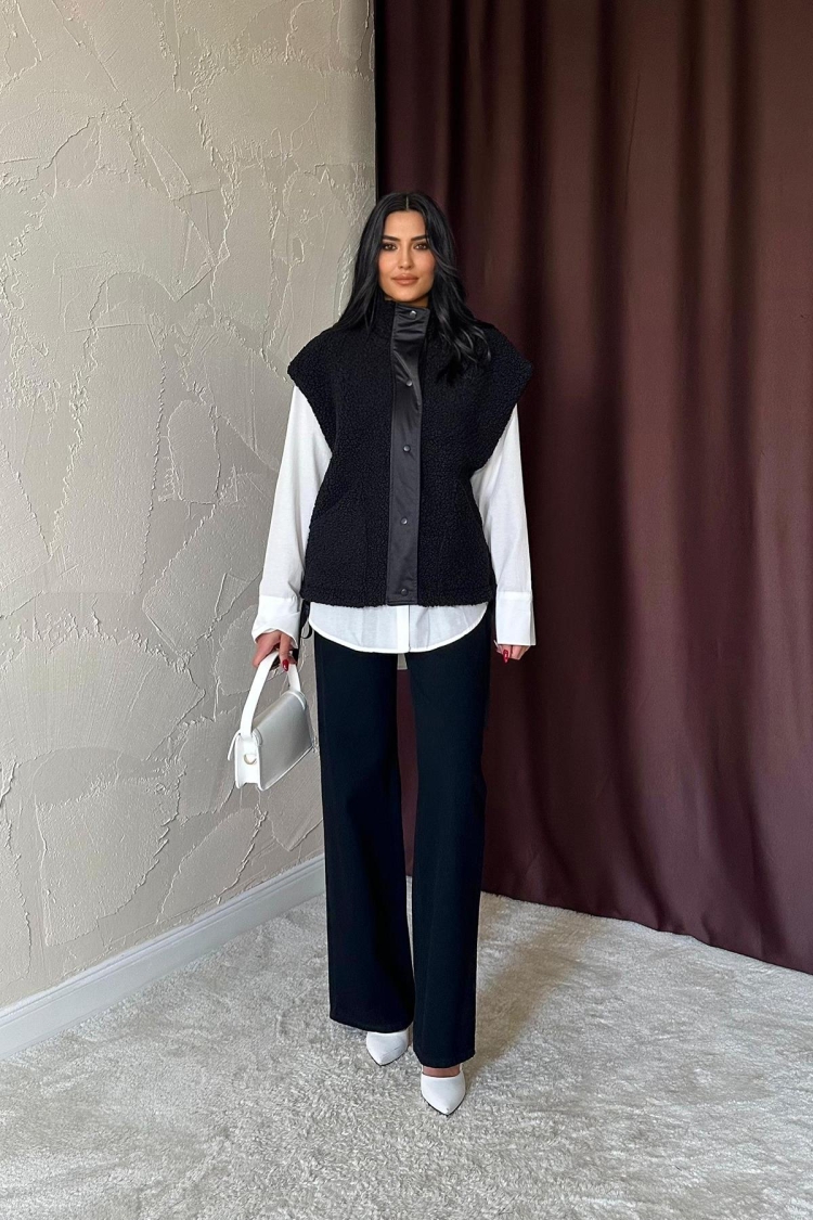 Side Tied Vest - Black - Elisa - Globality Store - Women Clothes Wholesale Turkey