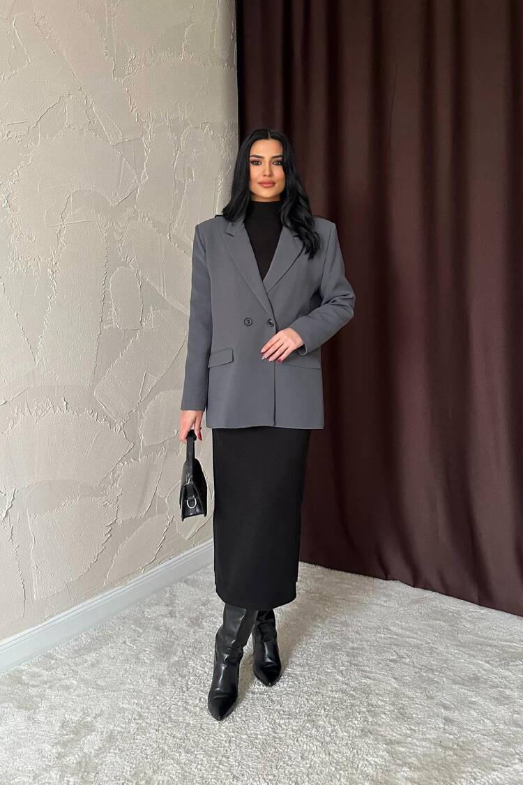 Blazer Jacket - Smoke - Elisa - Globality Store - Women Clothes Wholesale Turkey