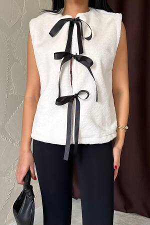 Bow Plush Vest - Elisa - Globality Store - Women Clothes Wholesale Turkey
