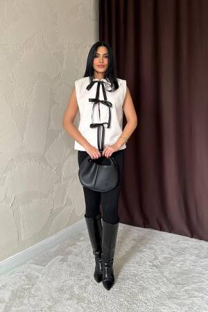 Bow Plush Vest - Elisa - Globality Store - Women Clothes Wholesale Turkey