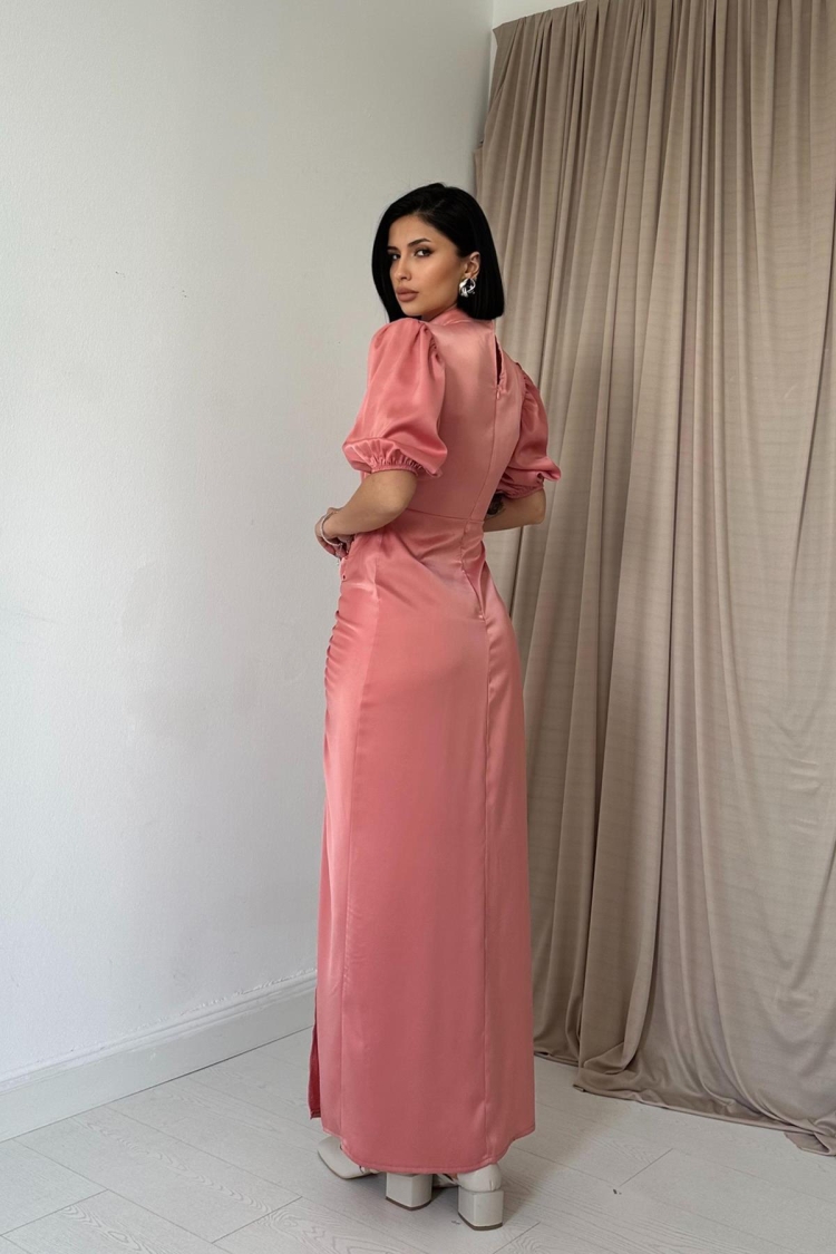 Pleated Satin Dress - Powder