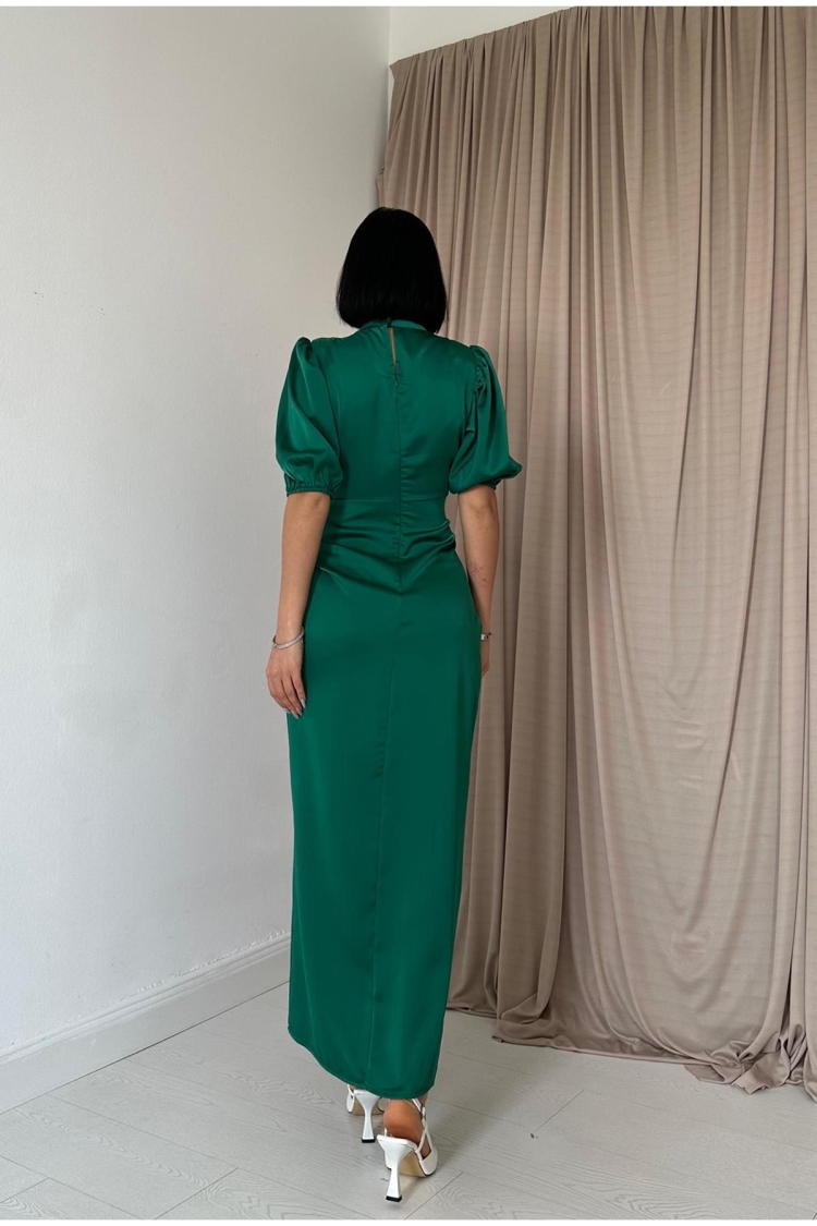 Pleated Satin Dress - Petrol