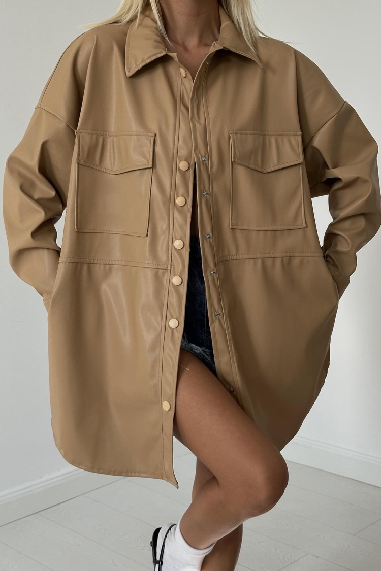 Leather Jacket With Snap Closure Pocket