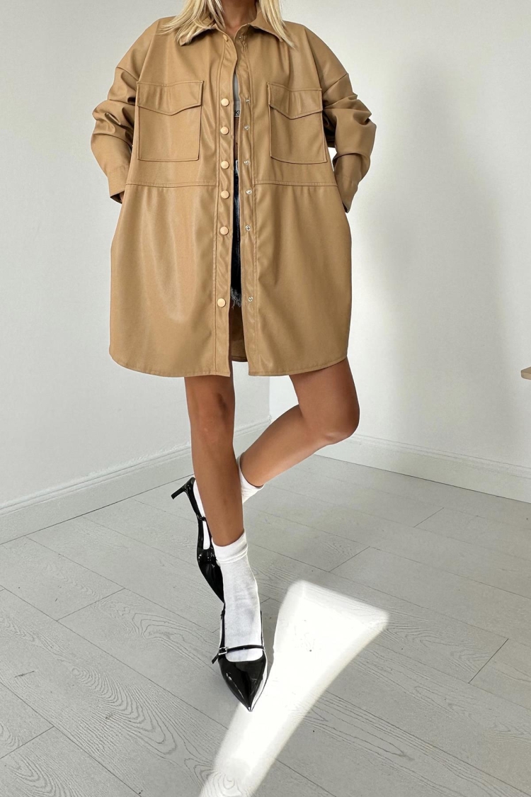 Leather Jacket With Snap Closure Pocket