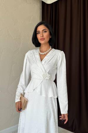 Pleated Detailed Double Breasted Dress - Ecru - Elisa - Globality Store - Women Clothes Wholesale Turkey