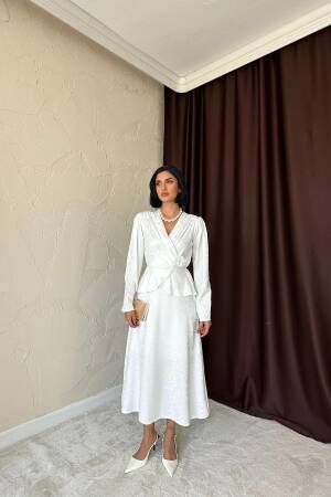 Pleated Detailed Double Breasted Dress - Ecru - Elisa - Globality Store - Women Clothes Wholesale Turkey
