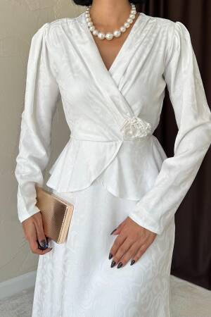 Pleated Detailed Double Breasted Dress - Ecru - Elisa - Globality Store - Women Clothes Wholesale Turkey