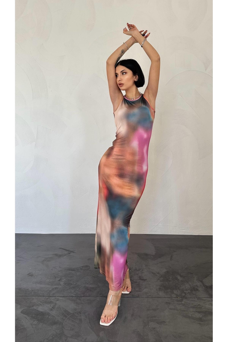 Batik Patterned Dress - Elisa - Globality Store - Women Clothes Wholesale Turkey