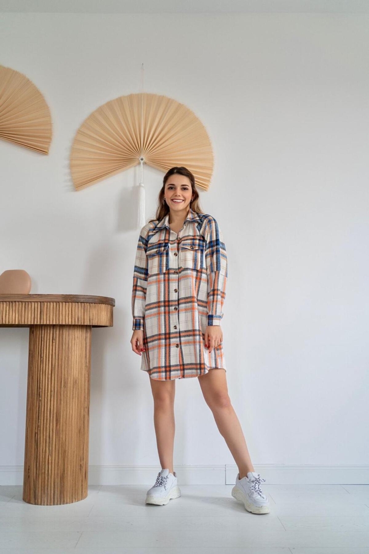 Lumberjack Shirt Dress - Elisa - Globality Store - Women Clothes Wholesale Turkey