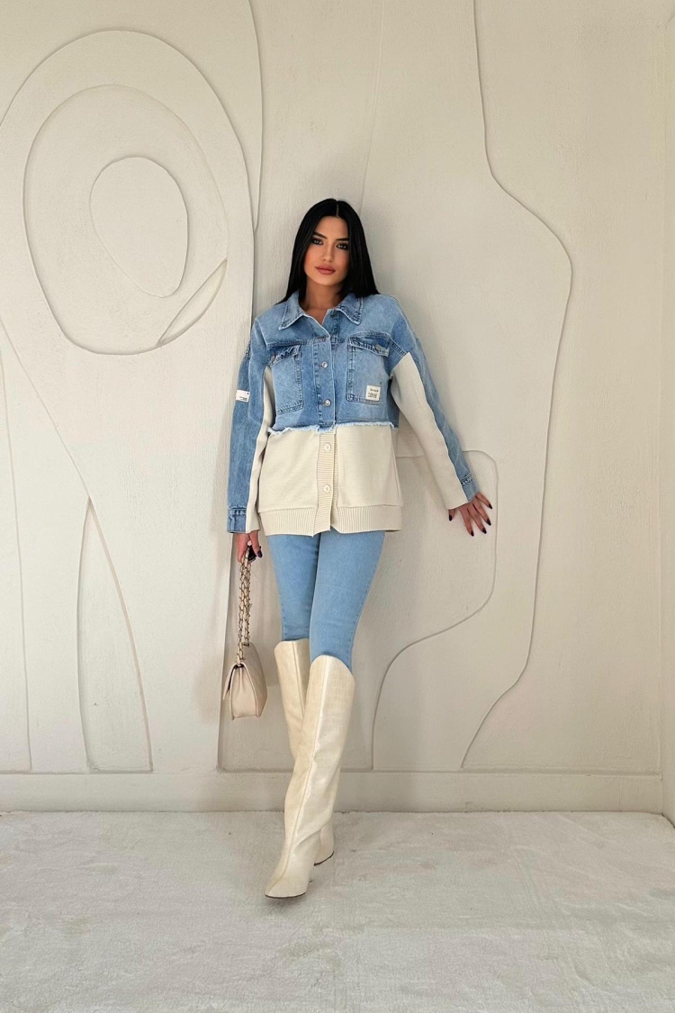 Denim Jacket With Knitwear - Blue