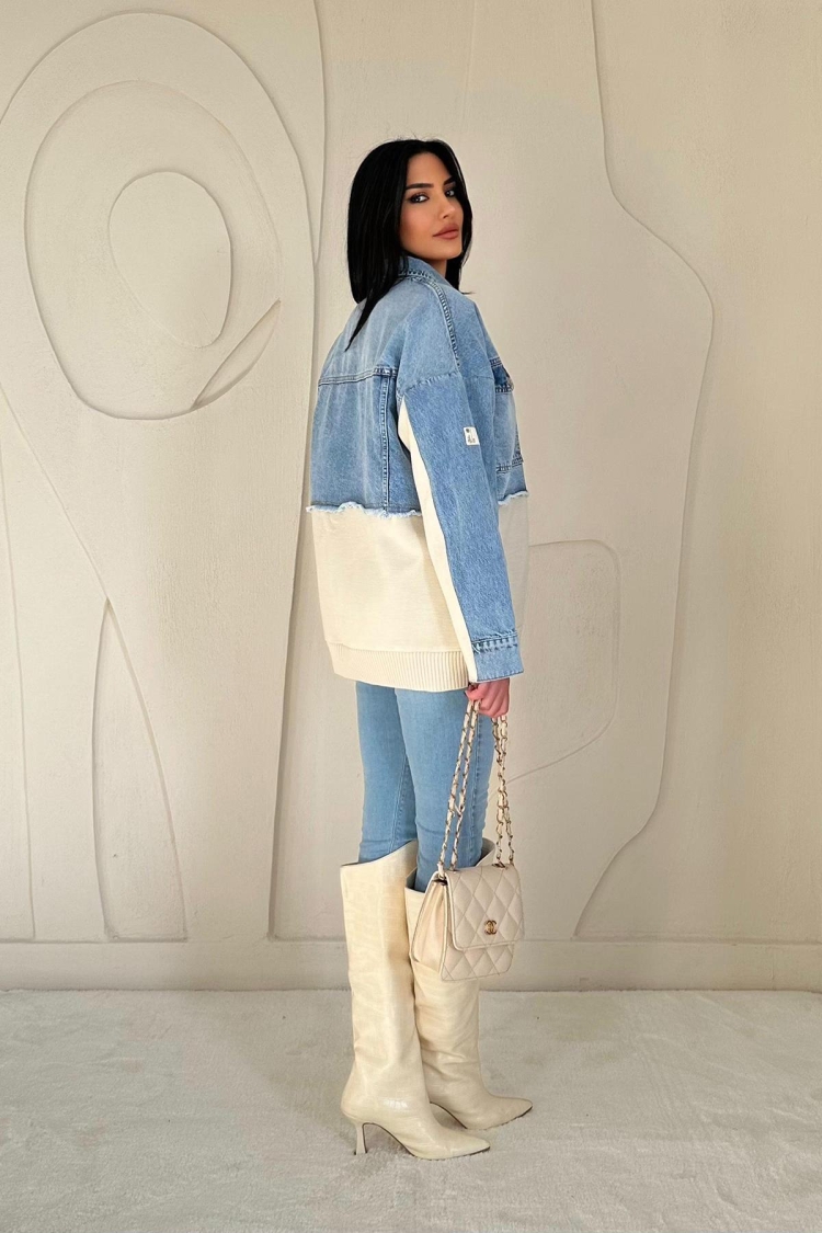 Denim Jacket With Knitwear - Blue