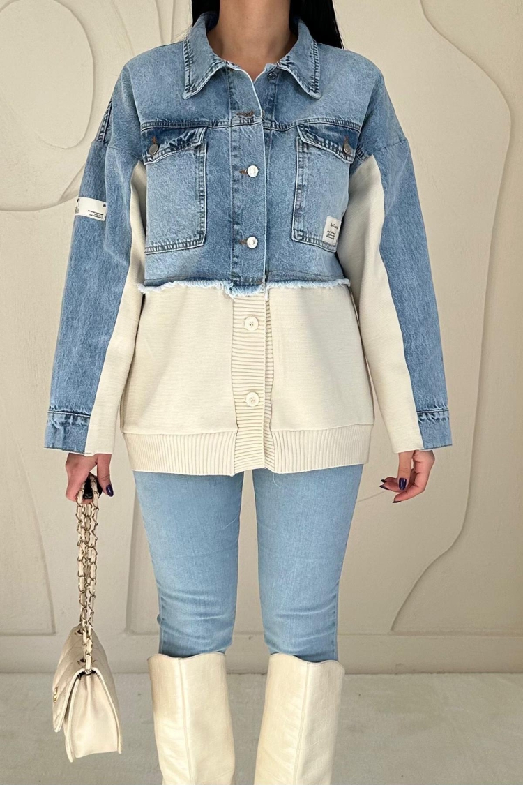 Denim Jacket With Knitwear - Blue