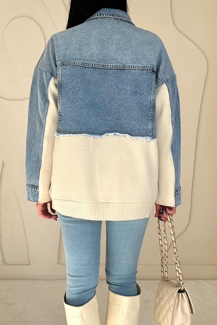 Denim Jacket With Knitwear - Blue