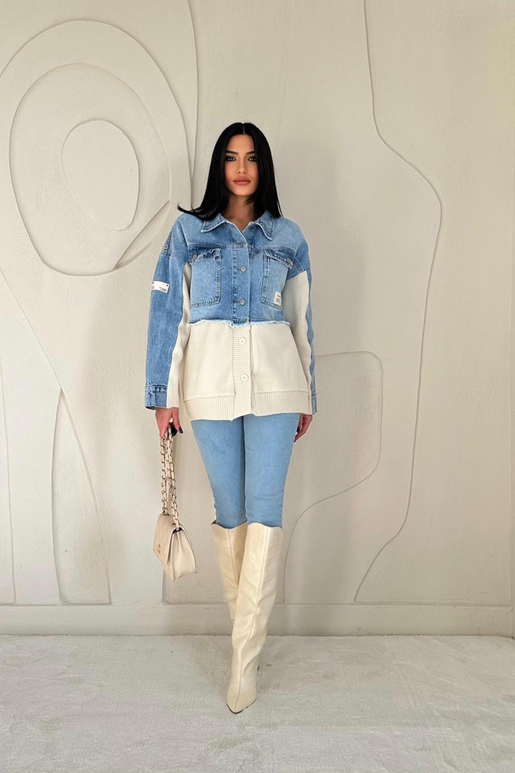 Denim Jacket With Knitwear - Blue