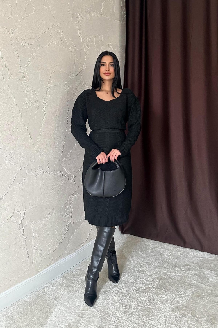 Belted Knit Dress - Elisa - Globality Store - Women Clothes Wholesale Turkey