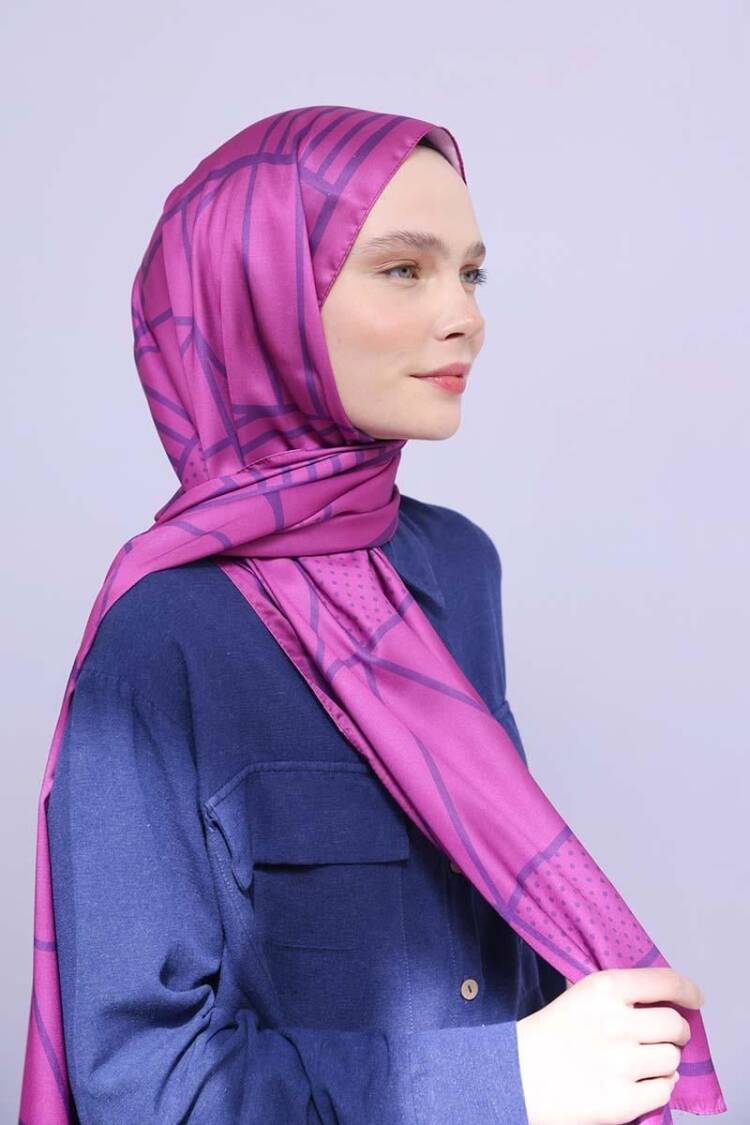 -purple Zigzag Cotton Jacquard Shawl - Allday - Globality Store - Women Clothes Wholesale Turkey