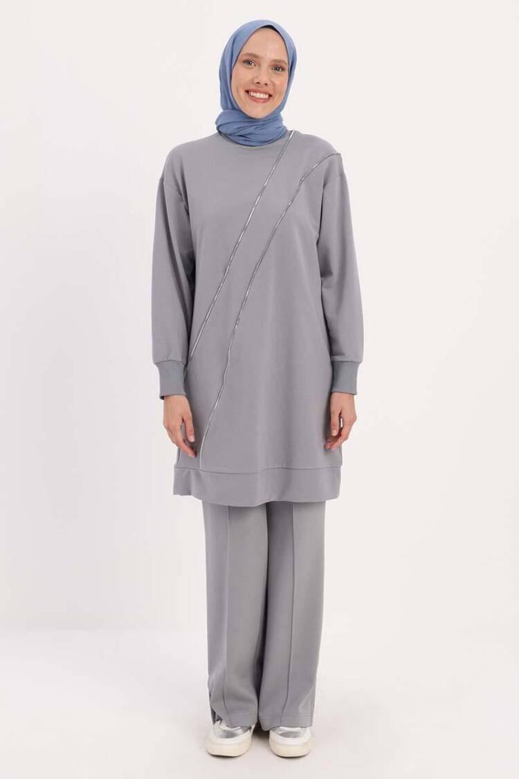 Ornamental Zippered Sweat Tunic - Gray