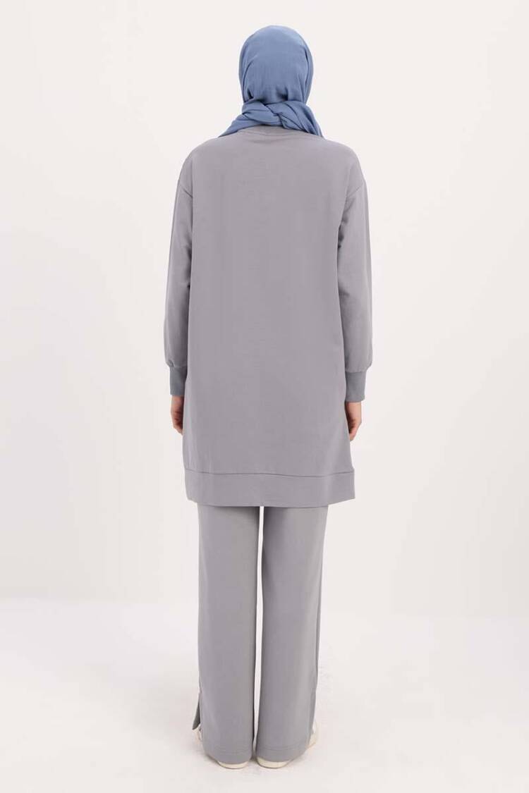 Ornamental Zippered Sweat Tunic - Gray