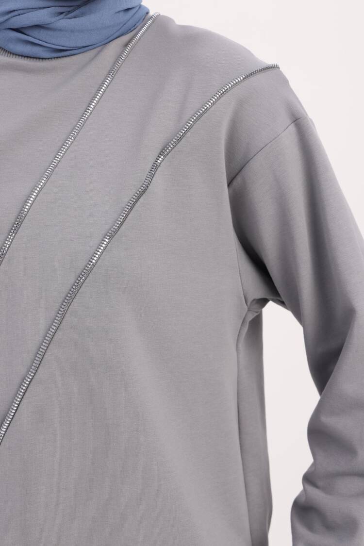 Ornamental Zippered Sweat Tunic - Gray