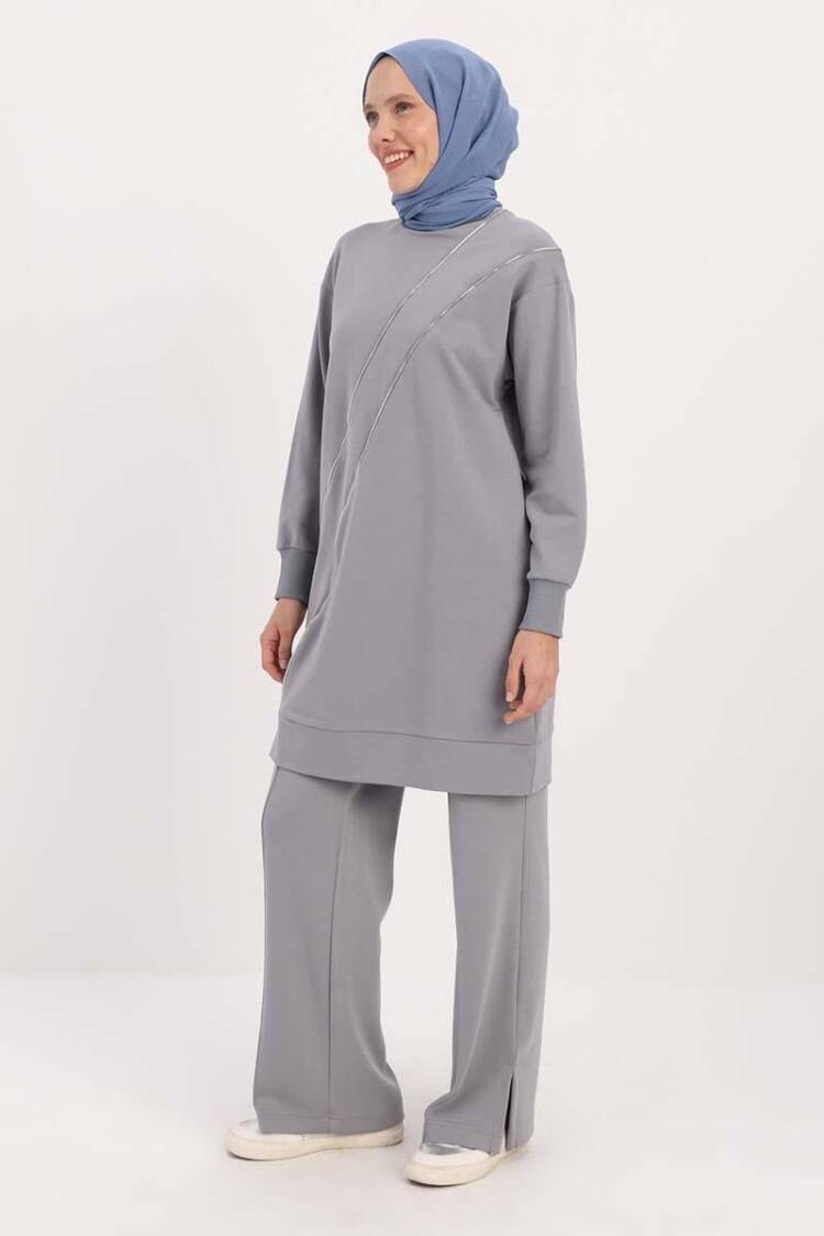 Ornamental Zippered Sweat Tunic - Gray