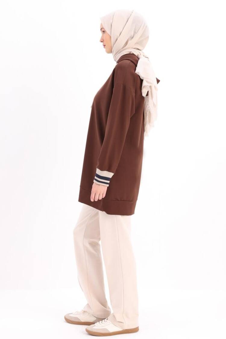 Bitter Coffee Embroidered Cuff Ribbed Sweat Tunic