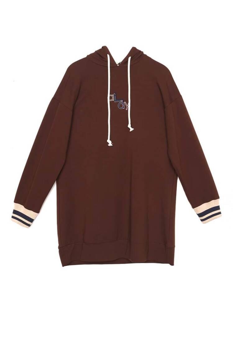 Bitter Coffee Embroidered Cuff Ribbed Sweat Tunic