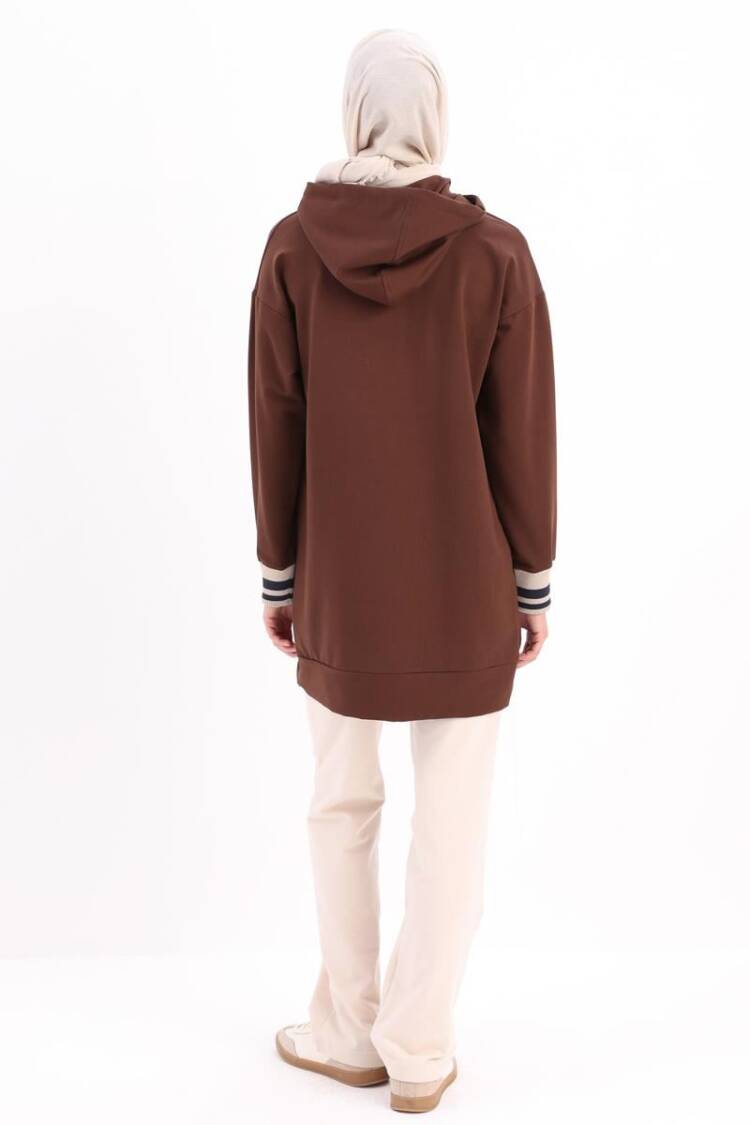 Bitter Coffee Embroidered Cuff Ribbed Sweat Tunic