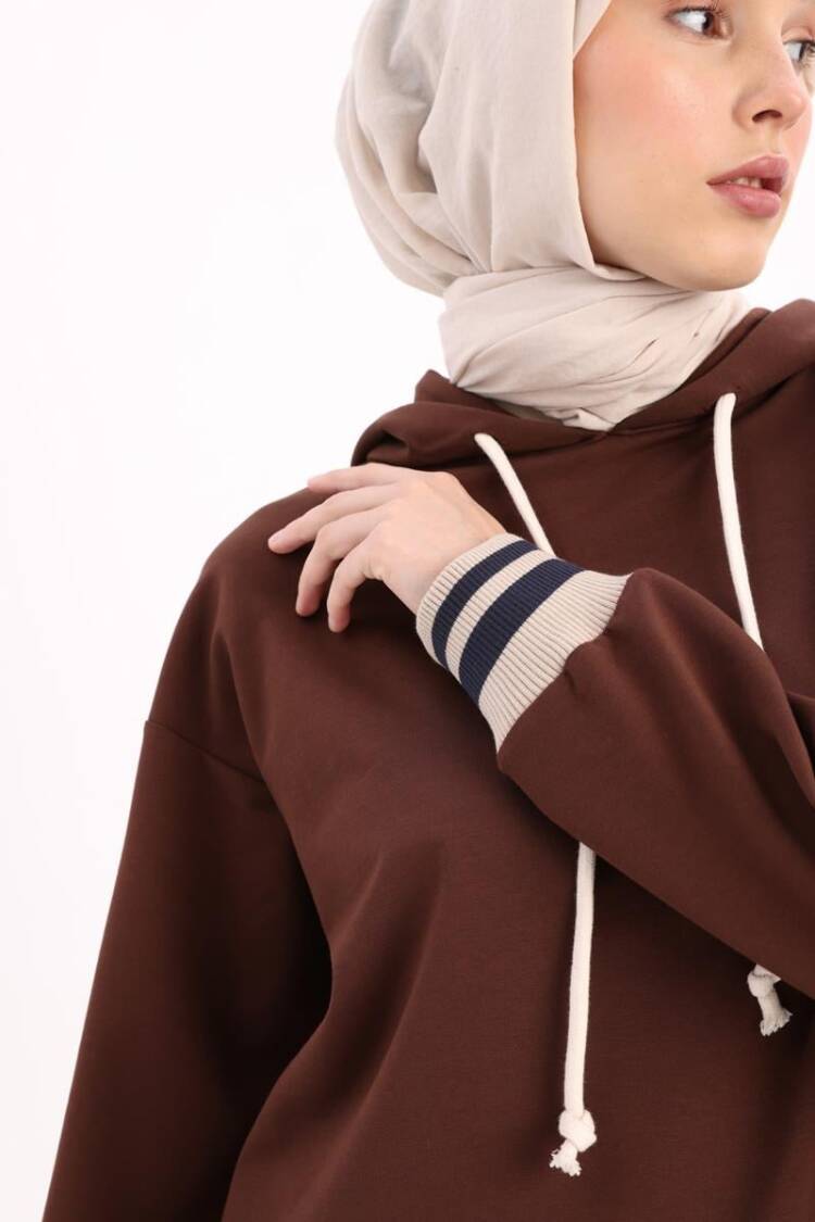 Bitter Coffee Embroidered Cuff Ribbed Sweat Tunic